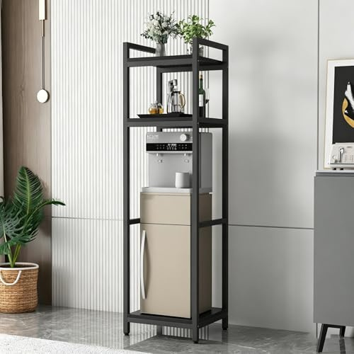 Nordivo Tall Water Dispenser Stand With 3-Tier Storage Shelves, Heavy Duty Metal Frame Appliance Rack For MiniFridge, Microwave Stand, Coffee Bar Organizer For Kitchen & Office(Black)