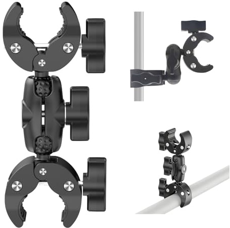 WEWOGA Motorcycle Double Super Clamp Mount with 360 Rotation Magic Arm | Adjustable Ball Head Handlebar Clamp Holder for 18-41mm Pole,Umbrella, Desk Photo Studio Light Stand,Reflector, Cross Bars