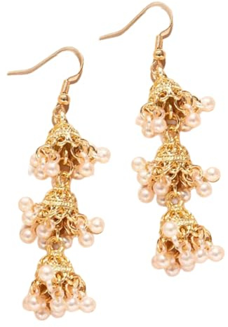 Stilvolle dreilagige, ausgehöhlte Glöckchen Quasten baumelnde Ohrringe, Paar für Frauen, ethnisches, handwerkliches Design, geeignet als Geschenk, böhmische Ohrringe