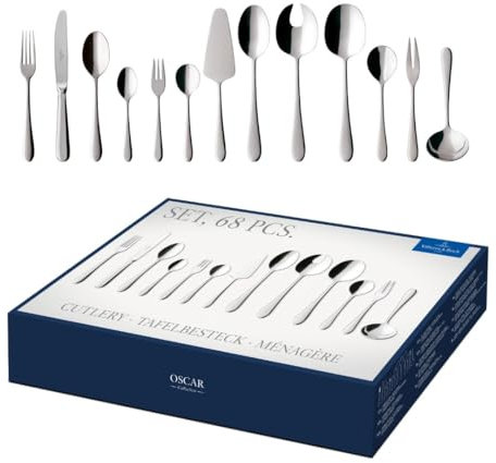 Villeroy & Boch – Oscar Tafelbesteck 68 teilig 12 Personen, Spülmaschinenfest, Rostfrei, Besteck Edelstahl, Essbesteck, Besteckset, Messer, Gabel, Löffel, Küchen Besteck Set, Edelstahl