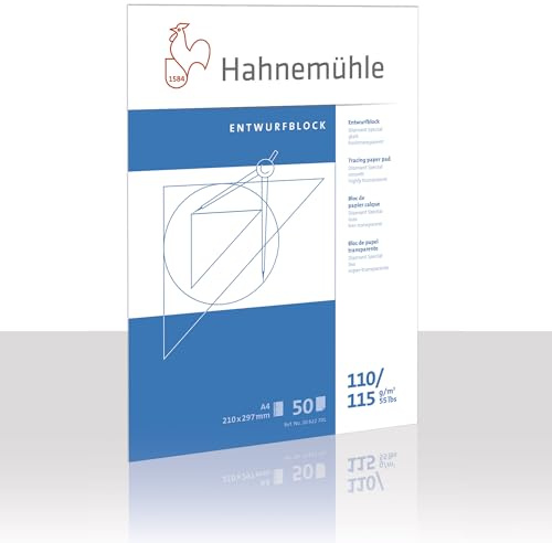 Hahnemühle 10622701 transparentpappersblock, genomskinliga pappersblockblock A4 110/115 g 50 ark
