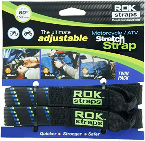 ROK Straps 18 to 60 Adjustable - Motorbike Black/Blue - Twin Pack