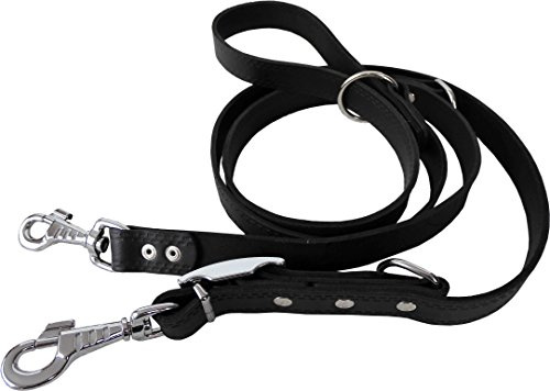 HUNDELEINE, Leine, 220cm/18mm, Echt Leder, Schwarz, 3xVerstellbar (4-04-682)