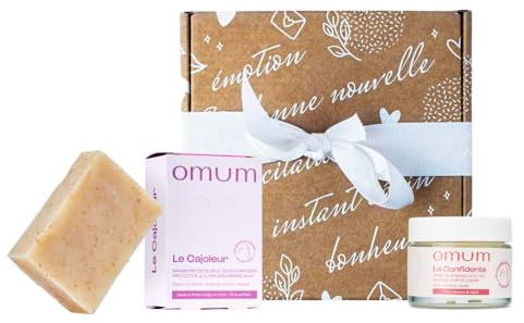 OMUM - Coffret L'Instant Câlin - 1 savon protecteur ultra-nourrissant Le Cajoleur + 1 crème de massage La Confidente - Vegan & Bio - Cadeau future maman & bébé