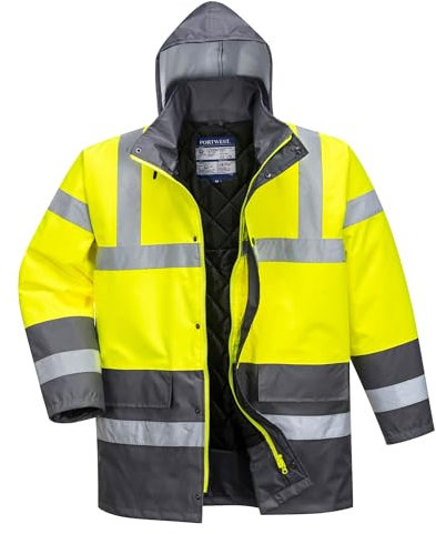 Portwest Parka De Alta Visibilidad Contrast Traffic, Tamaño: L, Color: Amarillo, S466YERL
