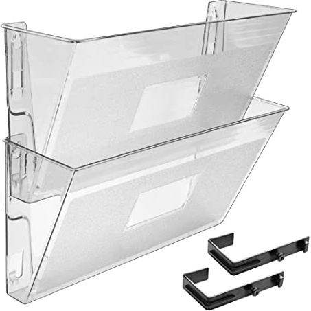Acrimet Wandprospekthalter, Flyerhalter, Zeitungsständer (Querformat, A4) (2 Stück) (Transparent Kristall) (Kleiderbugel Enthalten)