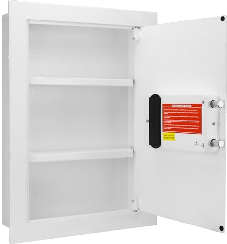 Barska White Biometric Wall Safe with Right Opening Door – Fingerprint Access Safe with 120 User Memory, Solid Steel Construction, Motorized Deadbolts & Removable Shelves - In Wall safe, Hidden safe