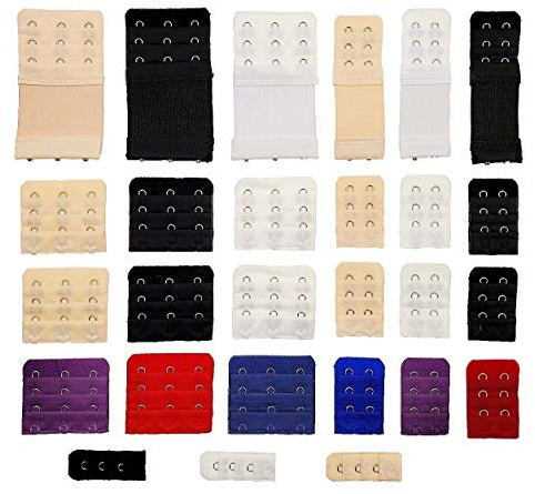 JZK 27x Assorted Colours Sizes Bra Strap Extender 2 Hook 3 Hook 1 Hook Bra Extension Set Black White Beige red Blue Purple