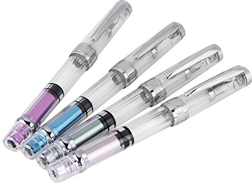 Walfront 4er Set Kolben Füllfederhalter für Kalligraphie Stifte mit Gold Fein Feder Transparent Edelstahl für Weihnachten