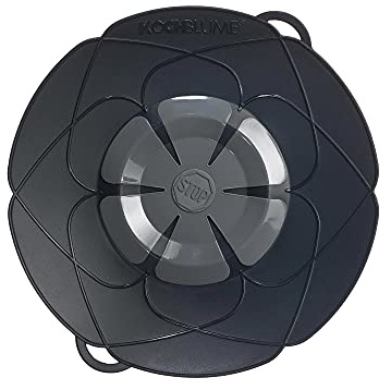 Kochblume das Origial Silicone Boil Over Protector for Pots and Pans, Microwave Lid, Splash Guard and Steamer Attachment (Anthracite, M, Pot Size 14-20 cm)