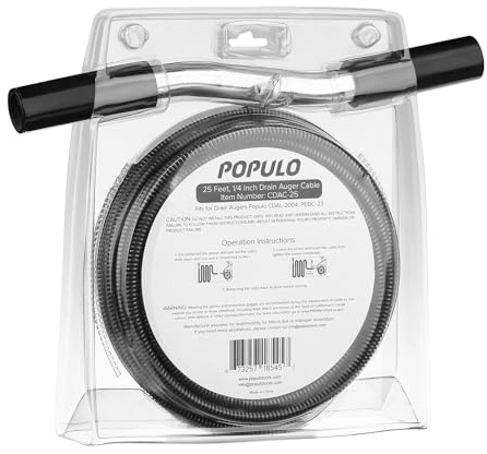 POPULO 25FT Replaceable Cable, Compatible with POPULO Electric Drain Auger(CADL-2004, PEDC-23), Supports Manual Operation.
