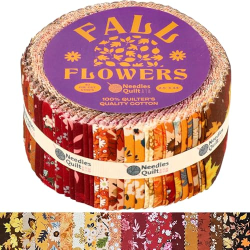 Jelly Roll Stoffe zum Quilten, 40 Streifen, 6,4 x 111,8 cm, Baumwollstreifenbündel, perfekter Quiltstoff zum Nähen, vorgeschnittene Quilt-Projekte und Bastelarbeiten (Herbstblumen)