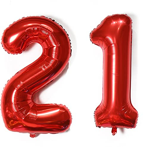Luftballons Zahl 21, Zahl ballon 21 rot Luftballons 21. Geburtstag deko frau Folienballon 21 Zahlballons 21 rot XXXL 40 Riese Aufblasbar Helium Ballon 21 jahre Geburtstag Deko frauen rot(21)