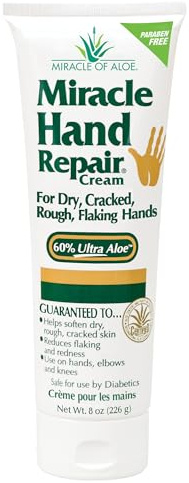 Miracle Hand Repair Cream for Dry Cracked Hands 8 oz Best Healing Hand Cream with 60% Aloe Vera - Non-Greasy Moisturizer for Working Hands - Fast Absorbing Lotion for Extremely Dry Skin