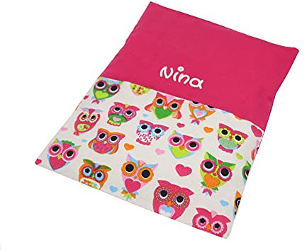 Cojín térmico infantil con nombre de búho, color rosa, para cojín de colza, con nombre