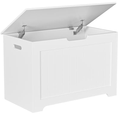 Epetlover Storage Chest with Flip-top Lid, Large Wood Trunk Bench with Safety Hinge, Bedroom Living Room Clothes Blanket Organizer Bin with 100L Storage Area, White