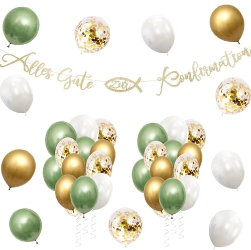 Alles Gute zur Konfirmation Girlande Konfirmation Deko Junge Mädchen Konfirmation Luftballons Girlande Baby Party Dekoration Grüne Gold Baby Shower Deko Tischdeko Konfirmation