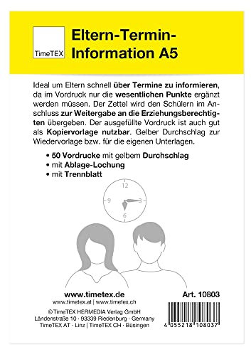 TimeTEX Block Eltern-Termin-Information A5-50 Vordrucke mit Durchschlag - 10803