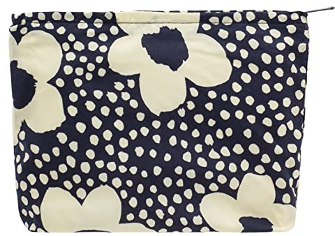 PAZIMIIK Floral Makeup Bag Large Cotton Zipper Pouch for Purse Travel Canvas Make Up Organizer for Women Cosmetic,Floral Navy Blue
