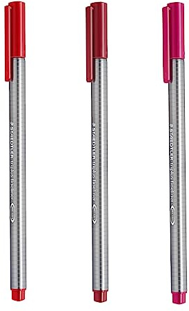 STAEDTLER Triplus Fineliner Stifte, 0,3 mm Spitze, Rottöne, 3 Stück