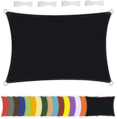 MENGH Sonnensegel Wasserdicht Rechteck, wetterbeständig, Premium Polyester, Viele Längen und Breiten Zur Auswahl inkl Befestigungsseile, Rechteckig 1x2m Schwarz