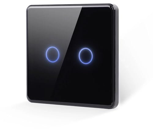 Luxus-Time Funk Lichtschalter Wandsender Empfänger für Lampen ohne Schalter zum Nachrüsten Kabellos Batterie Schalter Fernschalter Touch GWEN (2-facher Lichtschalter Schwarz GWEN)
