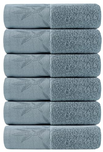 SEISSO Hand Towels 6 Pack, Ultra Soft and Highly Absorbent Bathroom Bath Hand Towel, Luxury Bamboo Viscose Hand Towels Multipurpose Use for Beach, Spa, Salon, Cyan Gray
