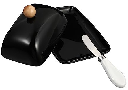Cabilock Ceramic Butter Container with Lid Black Butter Box and Cheese Case Food-Safe Dish for Kitchen Countertop for Spreading and Storing