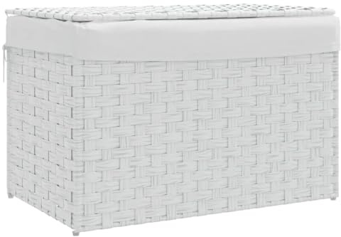 vidaXL Wäschekorb mit Deckel Weiß 55,5x35x34 cm Poly Rattan