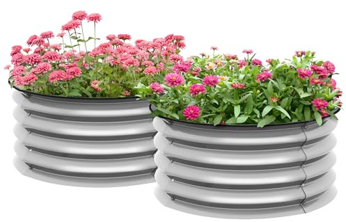 Outsunny Set di 2 Letti per Orto Rialzati Fondo Aperto Ø60x30cm Argento | Cassoni per Orto in Acciaio Galvanizzato, Bordi Sicuri