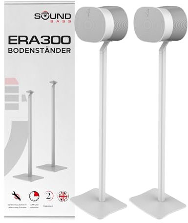 ERA300 Floor Stand, Premium Metal Design, Twin Pack (2pcs), White, Compatible with Sonos ERA 300 Speaker, Accessories Included,Cable Management, Designed in the UK, Double, Pair