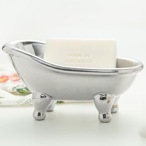 5.6 Ceramic Mini Bathtub Soap Dish Decortative Clawfoot Bathroom Soap Dish (Silver)
