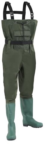Jiubiaz Wathose,Wathose Herren Wasserdicht，70D Nylon Composite PVC Anglerhose，fischerhose mit stiefelund Haken,Watstiefel Hose geeignet für Angeln,Autowäsche, Bauernhof(EU 42)