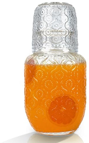 QLoztyse Vintage Bedside Water Carafe and Glass Set - Nightstand Water Carafe and Glass with Cup, 14 Ounce Glass Pitcher & 5 Ounce Cup for Bedroom Table Decanter