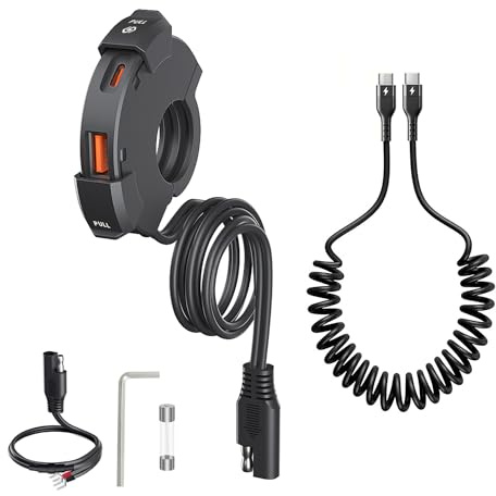 Hoembpn Motorcycle USB Charger Socket 18W QC3.0+30W PD Fast Charging | 12V/24V Motorbike Phone Charger Adapter Waterproof with 5A Type C Spring Cable