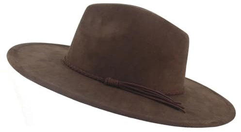 WOYUANSHA Cowboyhüte 9,5 cm Breite Wildleder Hut Frauen Elegante Party Hochzeit Fedora Hut Männer Jazz Filz Gentleman Panama Kappe 56-58 cm Kaffee