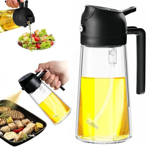 JASFLY Nebulizzatore Olio,2 In 1 Spruzzino Olio per Friggitrice Aria,Oliera Spray 470ml,Spruzzatore Olio Può Essere Spruzzato E Versato,Adatto Per Grigliare,Cucinare,Insalate E Pane