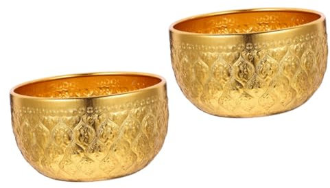 TOPBATHY 2 Piezas Tazón De Fuente De Metal Ensaladeras Bol Tazón De Sopa Tazón De Comida Reutilizable Cuenco Para Servir Comida Cuenco De Vajilla Aleación De Estaño Golden
