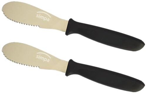 simpa Stainless Steel Butter Spreader with Black Plastic Handle. Set of 2