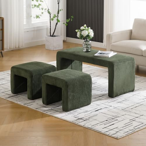 chairus Panchina da Interno Panca da Ingresso con 2 Poggiapiedi Panca Imbottita in Velluto a Coste Panca Ottomana in Legno Massiccio per Soggiorno/Camera da Letto/Reception, Verde