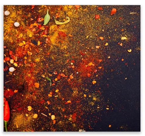 SMTDeco Herdabdeckplatte 50×52 cm – Mehr Arbeitsfläche, Spritzschutz & Schneidebrett – ESG Glas, kratzfest – für Induktion/Ceranfeld – 1-teilig, Motiv Gewürze Chili Rot
