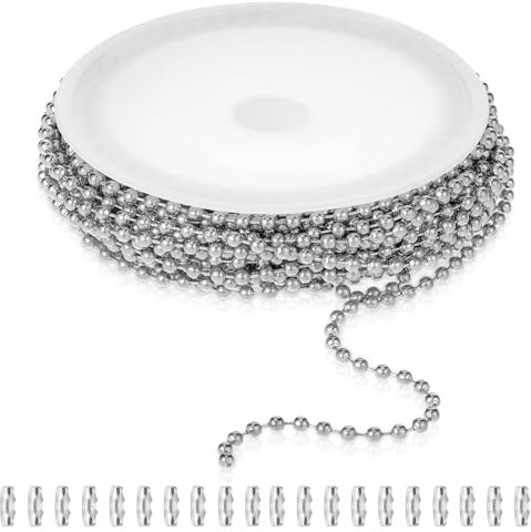 ElevateTech Catena con perline a sfera, rotolo da 5 m, con 20 connettori abbinati, catena in metallo per la creazione di gioielli, collane, bracciali, portachiavi, forniture fai da te, 2 mm