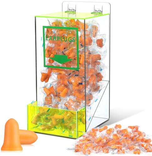 Nuanchu 1 Set Ear Plugs with Acrylic Dispenser, Including 100 Pairs Earplugs, 1 PC 6 x 13 x 8 Inch Clear Earplug Dispenser with Front Pocket Cover, Noise Hearing Protection for Factory Office Home
