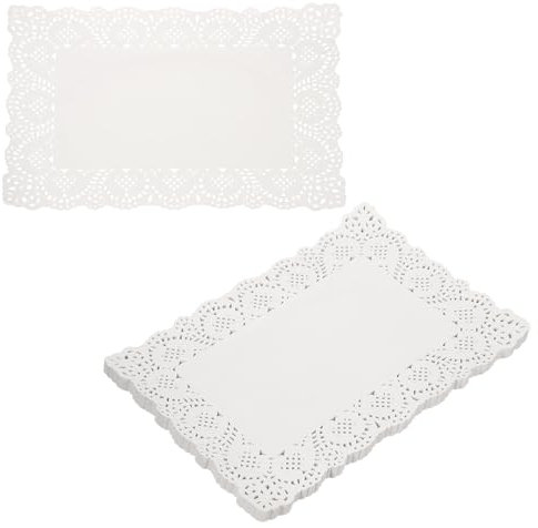 sourcing map Lot de 150 napperons rectangulaires jetables en papier dentelle pour gâteaux, desserts, décoration alimentaire, mariage, anniversaire - Blanc - 40 x 30 cm