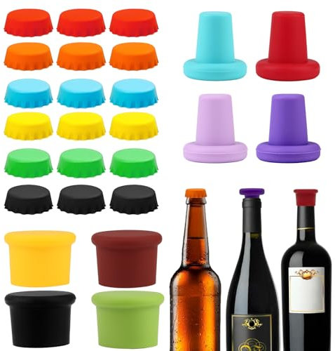 RobLuX 26 Stück Silikon Kronkorken Bunt Flaschenverschluss Wiederverwendbar Bierflaschenverschlüsse Praktische Flaschendeckel Silikon Weinstopfen für Bier Wein Champagner Kohlensäurehaltige Getränke