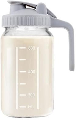 Hniuyun Milk Pitcher Jug, 32oz Airtight Glass Wide Mouth Mason Jar with Pour Spout Lid for Breastmilk, Iced Tea, Cold Brew Coffee, Juice Storage Container (Gray)