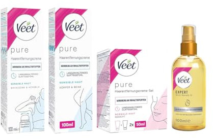 Veet Haarentfernungs-Creme Set für den ganzen Körper (300ml) + Körperöl für die Rasur & nach der Haarentfernung (100ml)