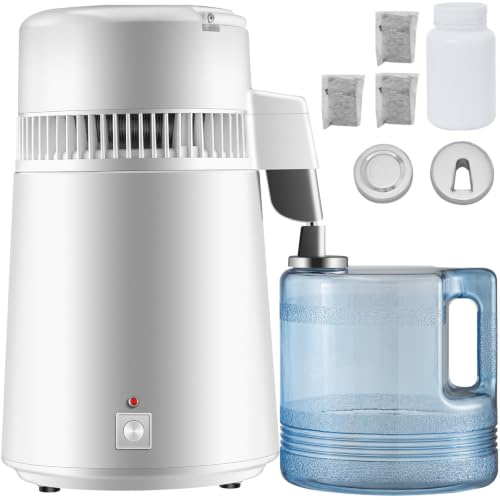 Furvveerr Máquina de Agua Destilada 4L Destilador de Agua Potable para Destiladores de Agua de 750W 1L/H Purificador de Agua Destiladores Plateado,Adecuado para Laboratorios,Hospitales,Oficinas
