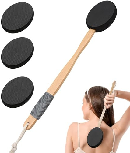 Rückencreme-Applikator, Lotion-Applikator mit langem Griff für den Rücken mit 2 Ersatz-Pads, 2-in-1-Körperbürste, Rückenschrubber, Medizin-Applikator, Badezimmer-Hilfsmittel für ältere Menschen