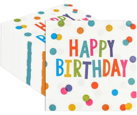 50 Stück Bunter Servietten Geburtstag Schön 33x33cm Happy Birthday Servietten für Tischdeko Geburtstag, Themenparty, Baby Taufe